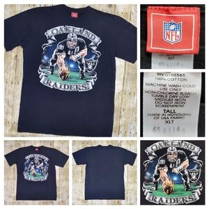 Vtg Oakland Raiders T Shirt NFL Lineman Flames Big Graphic Rare Sz XL-Tall Y2K